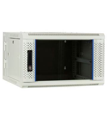 6U white wall mount rack (tilting) with glass door 600x600x368mm (WxDxH)