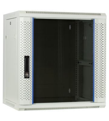 12U white wall mount rack with glass door 600x450x635mm (WxDxH)